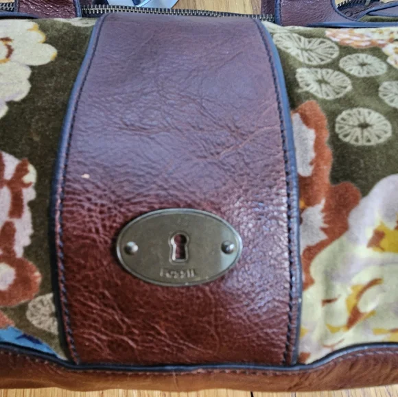 Fossil Vintage Leather Floral Tapestry Satchel Keyhole Bag - Picture 5 of 13